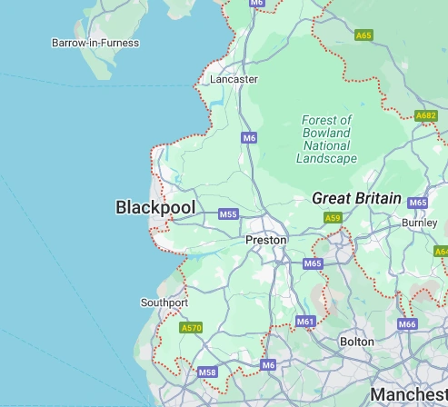 Map of Lancashire - No win no fee solicitors
