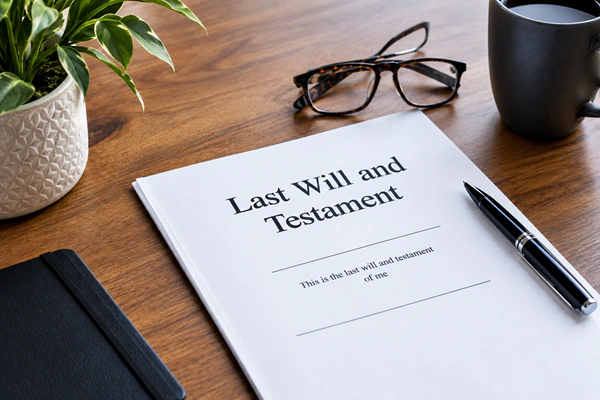 Last Will and Testament document with pen on a desk.